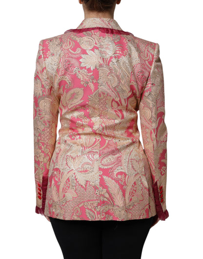 Pink Gold Jacquard Nylon Coat Blazer Jacket