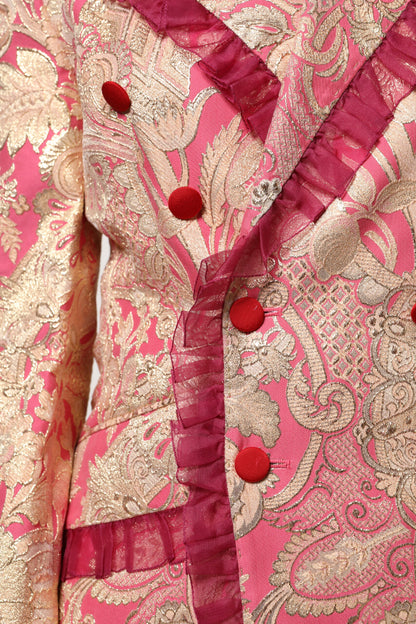 Pink Gold Jacquard Nylon Coat Blazer Jacket