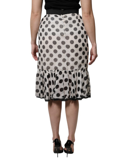 White Black Polka Dots Knee Length Skirt