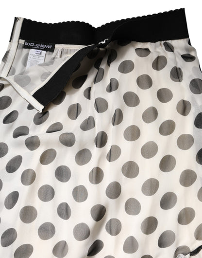 White Black Polka Dots Knee Length Skirt