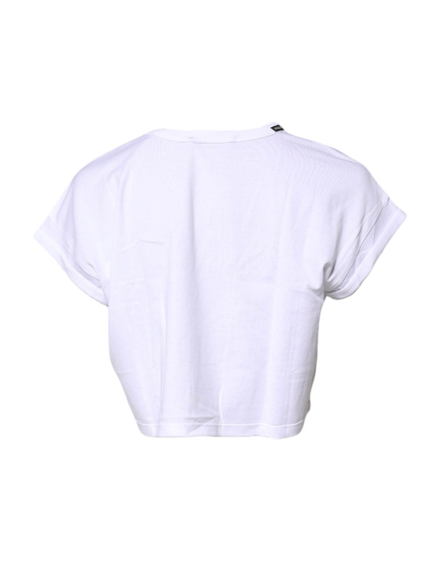 White Cotton Crew Neck Cropped T-shirt Top