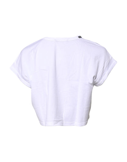 White Cotton Crew Neck Cropped T-shirt Top
