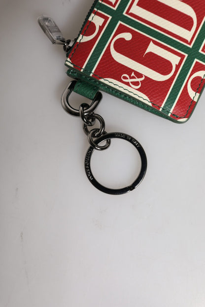 Green Calf Leather Logo Print Monogram Card Holder Wallet