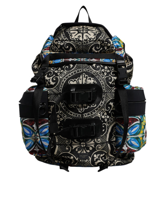 Multicolor Maiolica Print Nylon Backpack Bag