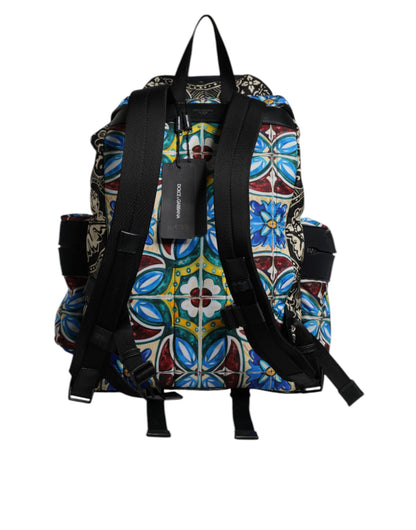 Multicolor Maiolica Print Nylon Backpack Bag