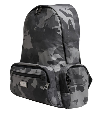 Gray Cotton Camouflage Logo Plaque Backpack Bag