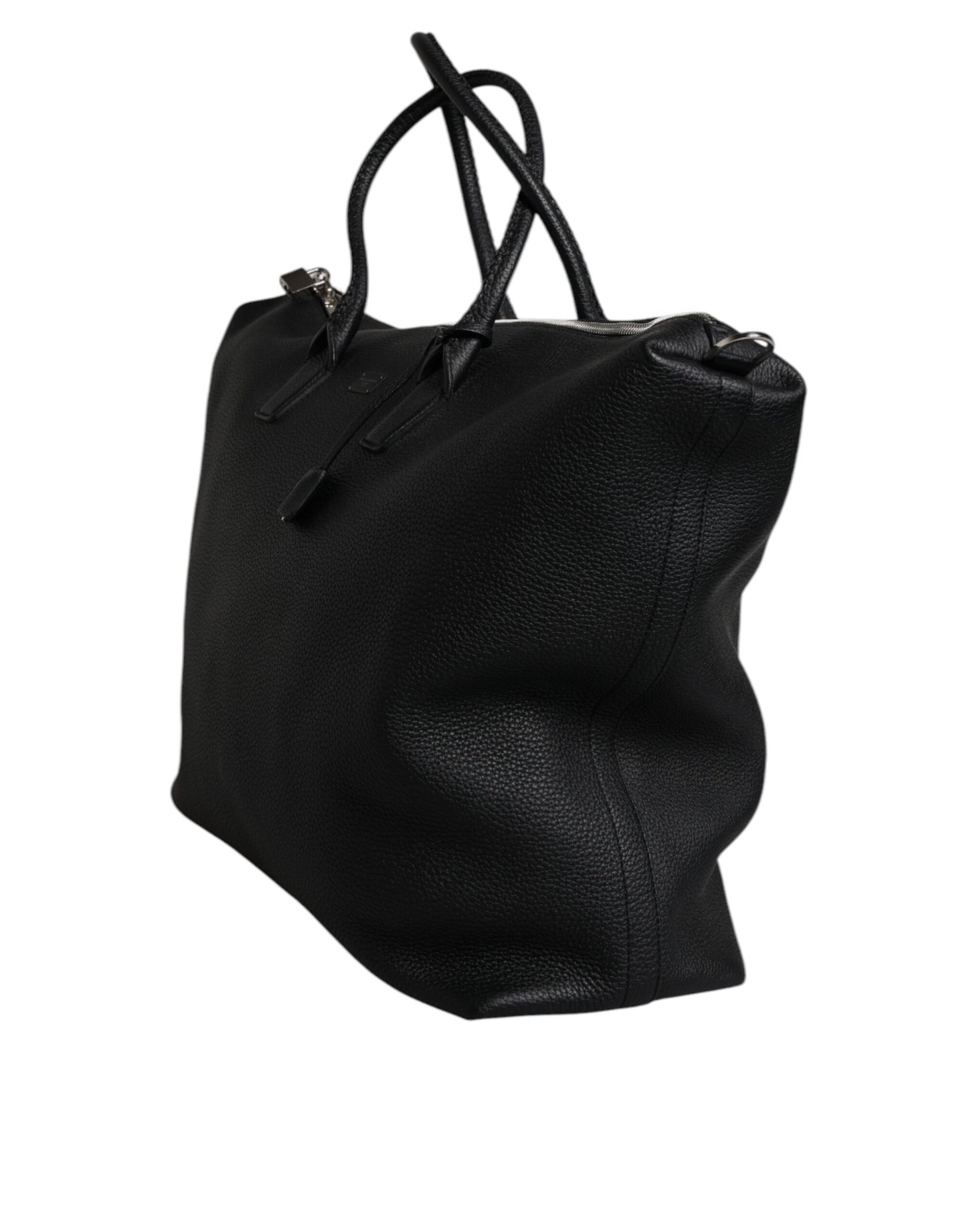 Black Calfskin Leather Hand Shoulder Duffle Bag