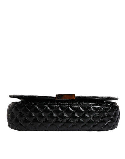 Black Calf Leather Quilted Shoulder Strap Bag