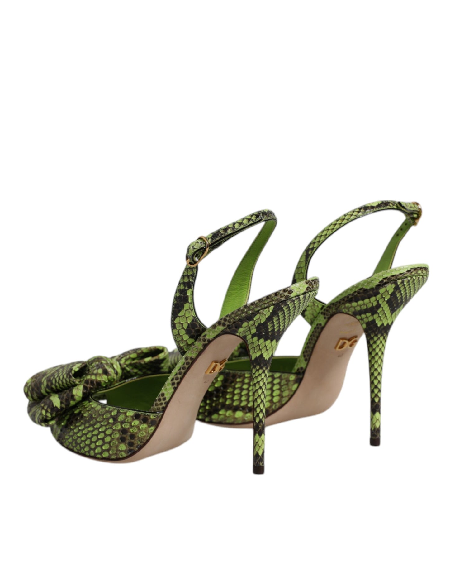 Green Python Leather Heels Sandals Shoes