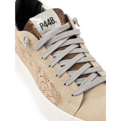 Beige Leather Athletic Sneakers