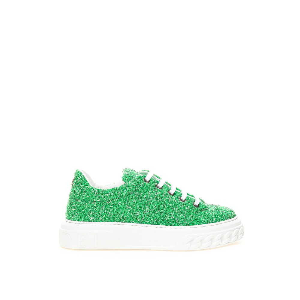 Green Fabric And Leather Athletic Sneakers