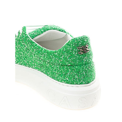 Green Fabric And Leather Athletic Sneakers