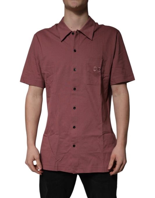 Dark Pink Button Down Casual Polo Men Shirt