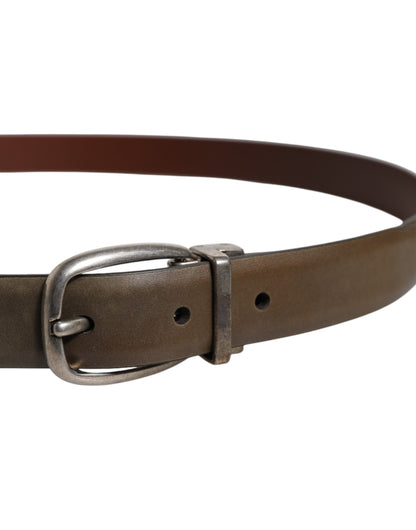 Brown Leather Classic Metal Logo Buckle Belt