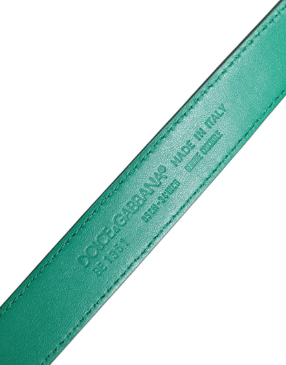 Green Leather Logo Metal Waist Buckle Belt