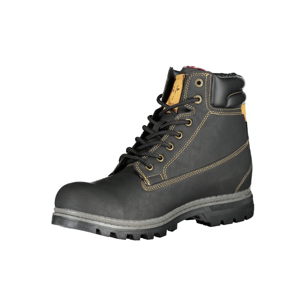 Black Polyurethane Men Ankle Boot