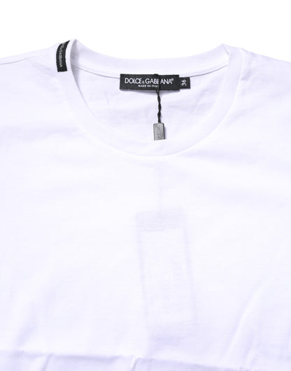 White Cotton Crew Neck Short Sleeves T-shirt