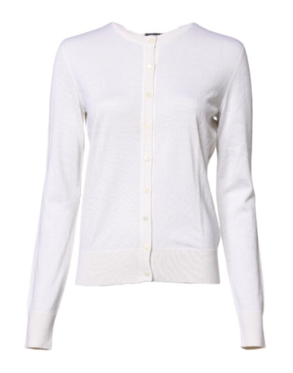 White Cashmere Crew Neck Top Cardigan Sweater