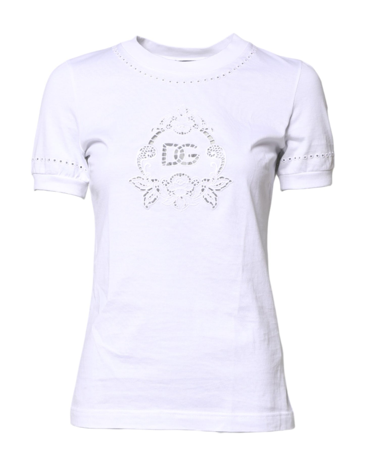 White Cotton Floral Logo Crew Neck T-shirt