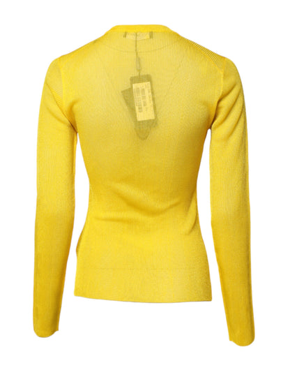 Yellow Polyester Women Pullover Top Sweater