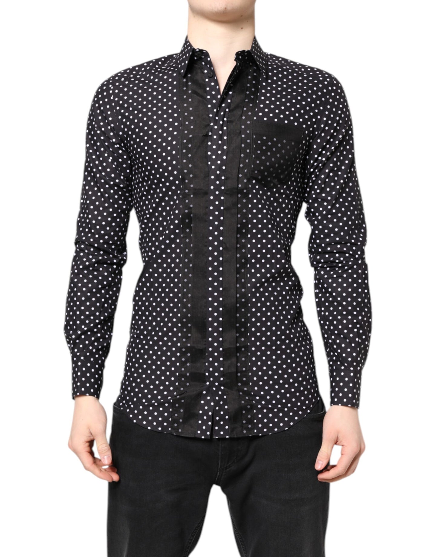 Black Polka Dot Long Sleeves Gold Formal Shirt