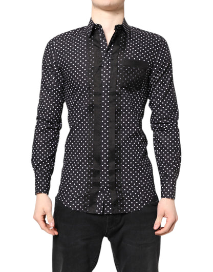 Black Polka Dot Long Sleeves Gold Formal Shirt