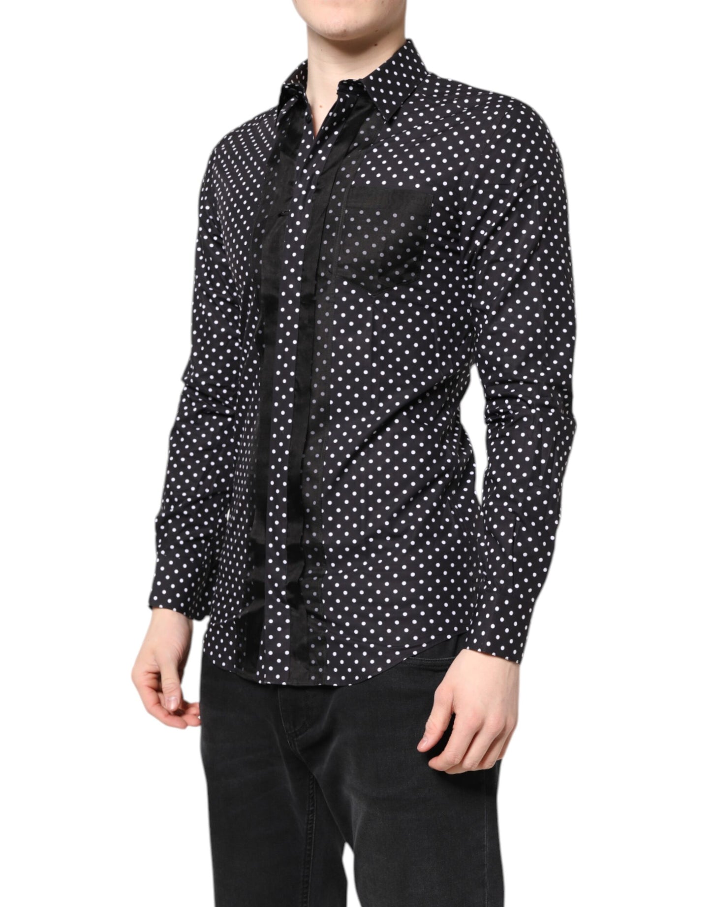Black Polka Dot Long Sleeves Gold Formal Shirt