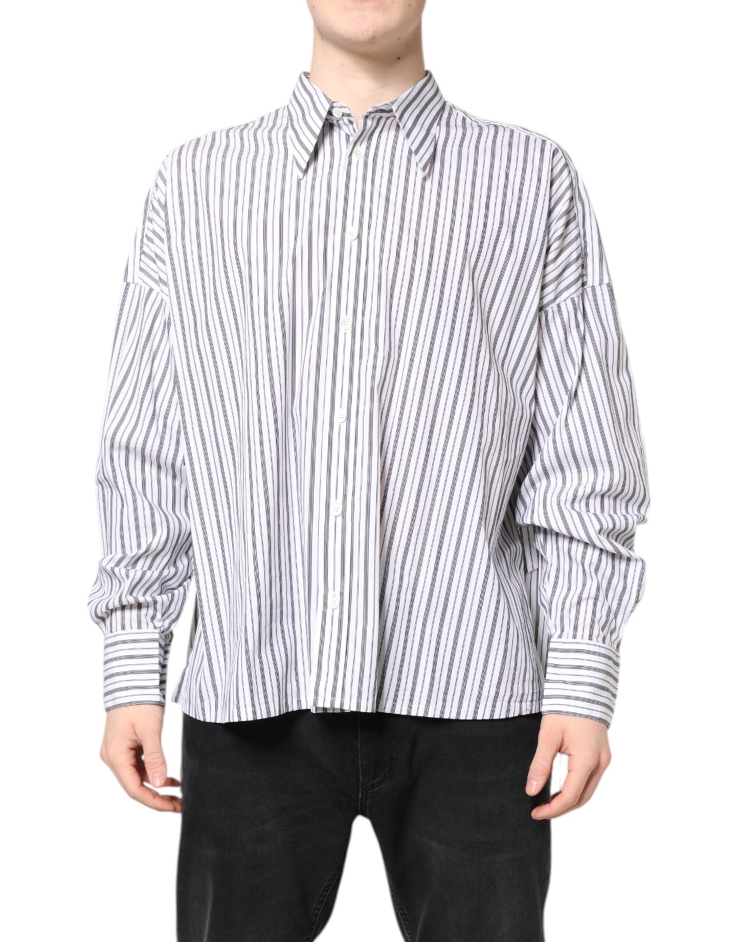 White Black Stripe Button Down Casual Shirt