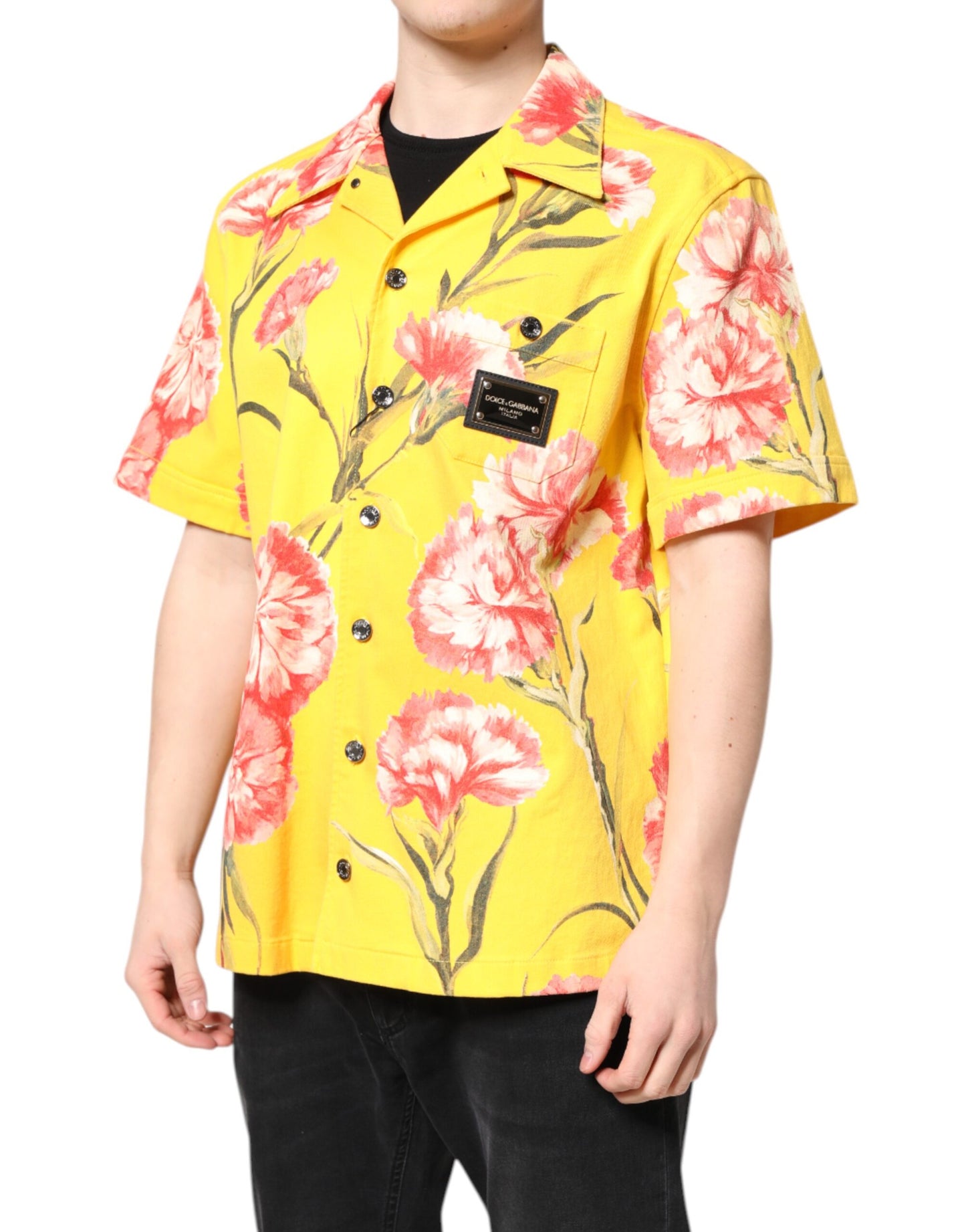 Yellow Floral Men Button Down Casual Shirt
