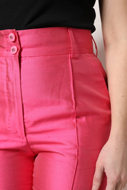 Pink Silk High Waist Tapered Pants