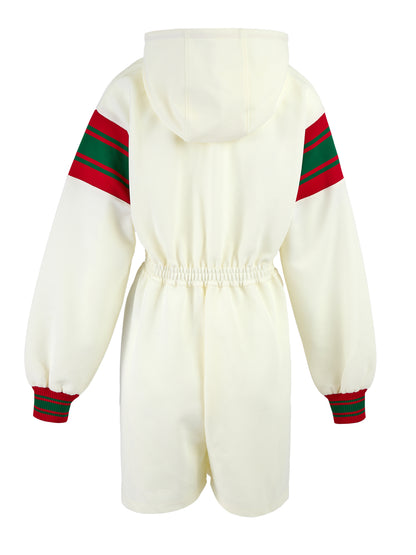 Cream Polyester Hooded Logo Sweatsuit