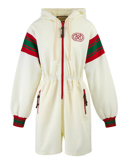 Cream Polyester Hooded Logo Sweatsuit
