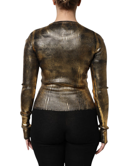 Gold Round Neck Long Sleeve Pullover Top