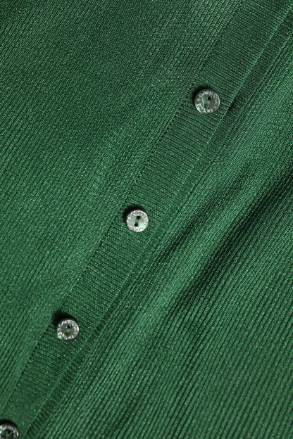 Green Polyester Long Sleeves Cardigan Sweater