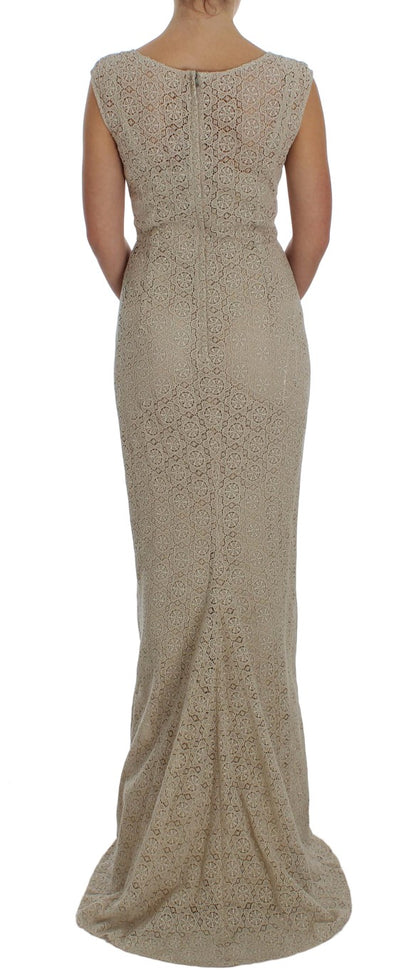 Elegant Beige Floral Cutout Maxi Dress