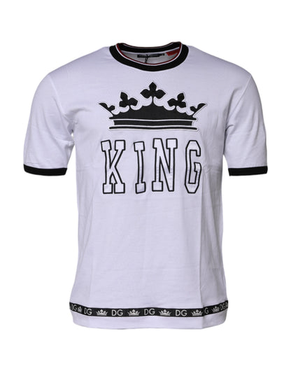 White Cotton Crown King Embroidery T-shirt