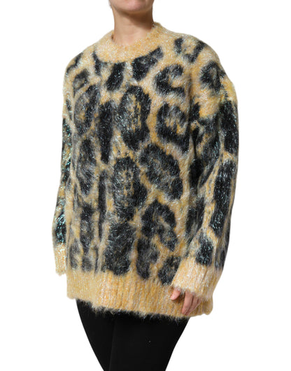 Multicolor Leopard Mohair Crew Neck Sweater