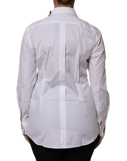 White Cotton Floral Embellished Shirt Top