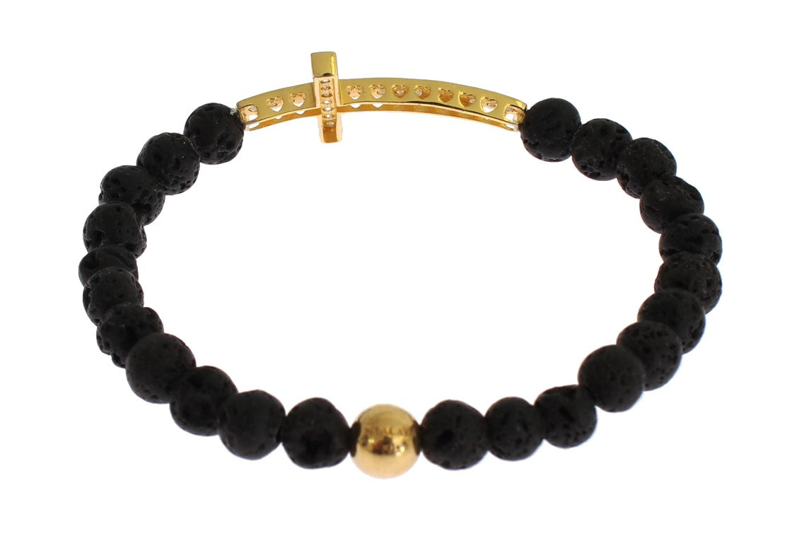 Elegant Gold & Black Lava Stone Bracelet