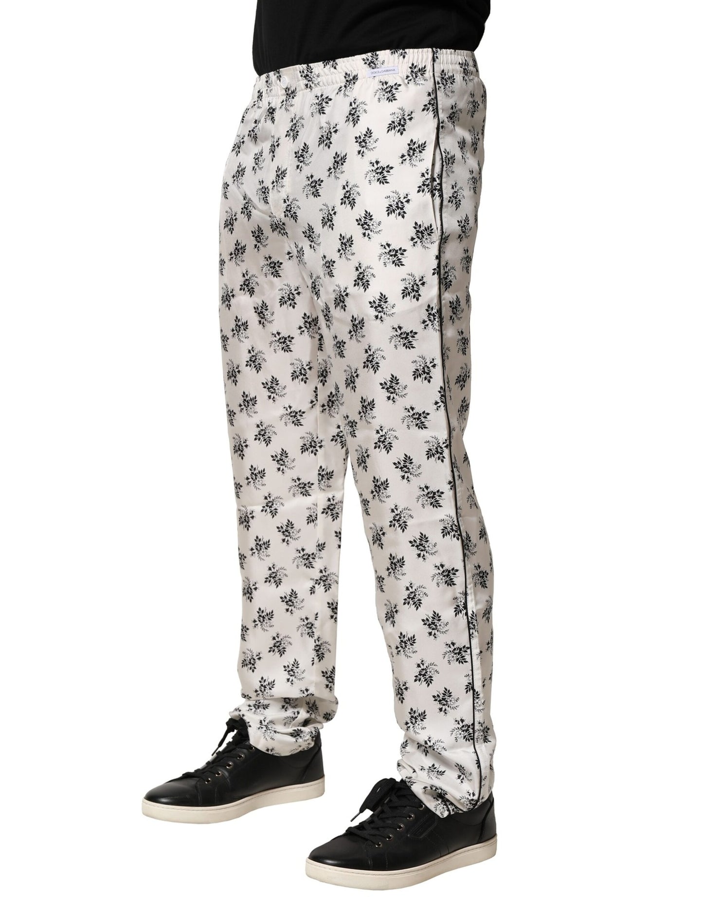 White Floral Silk Casual Lounge Pants