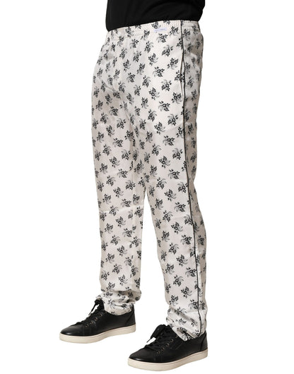 White Floral Silk Casual Lounge Pants