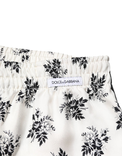 White Floral Silk Casual Lounge Pants