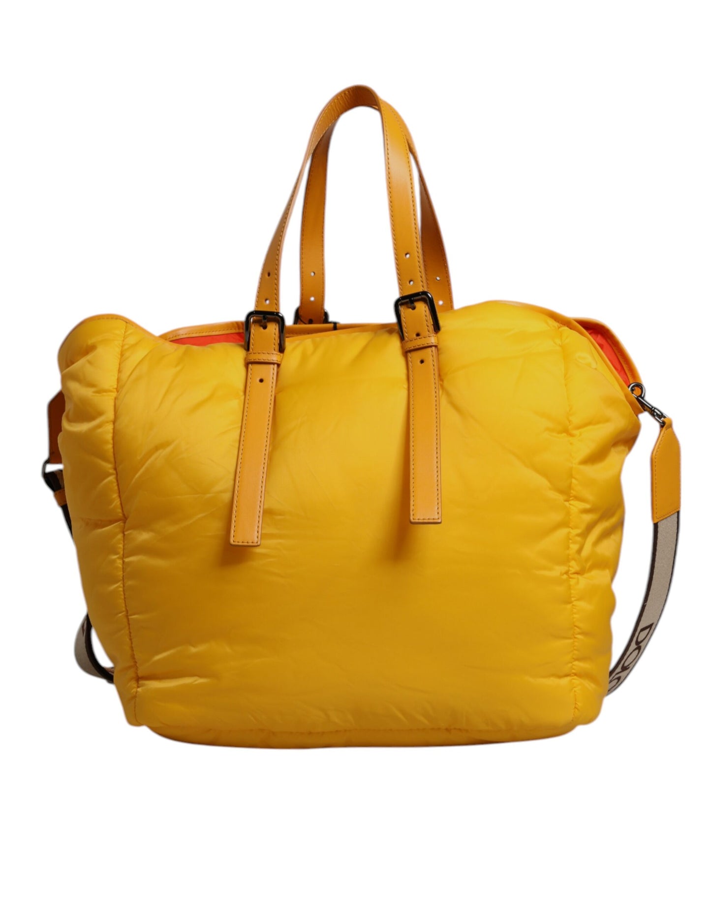 Yellow Orange Nylon Logo Plaque Hand Shoulder Tote Bag