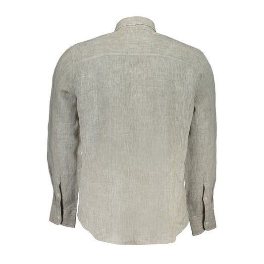 "Grigio Linen Men's Shirt with Italian Collar"
