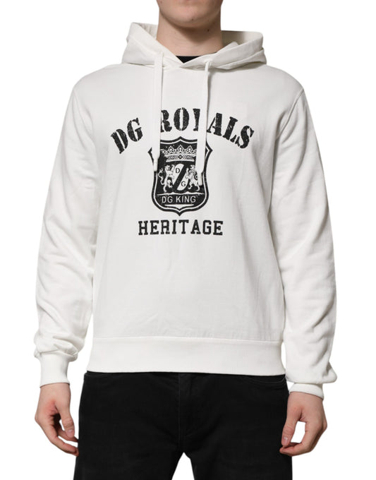 White Cotton DG ROYAL Print Hooded Sweater