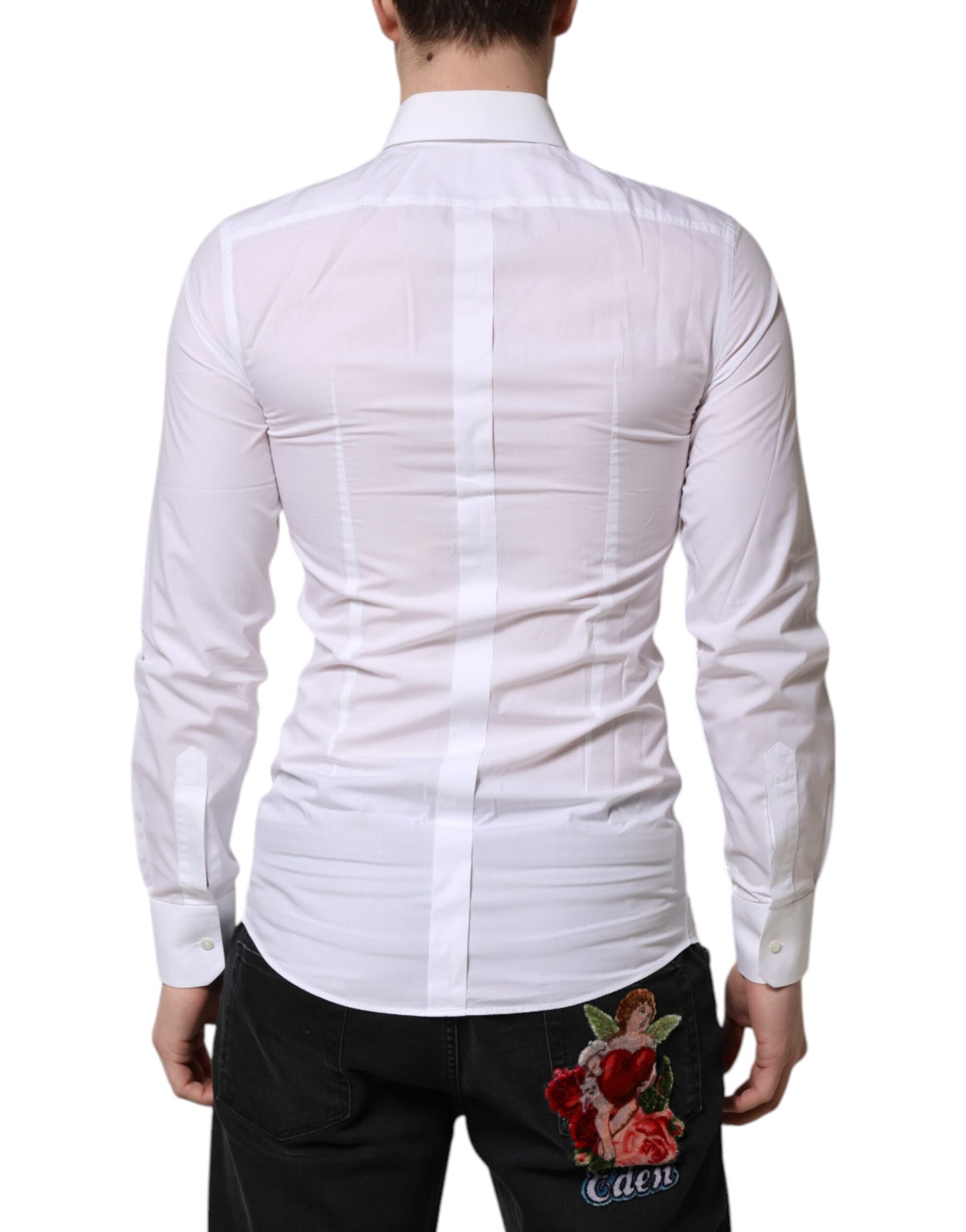 White Cotton GOLD Long Sleeve Men Dress Shirt