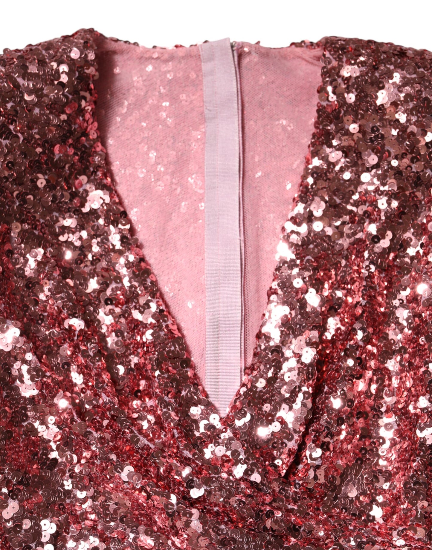 Pink Sequin Statement Nylon Midi V-Neck Dress