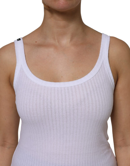 White Cotton Round Neck Sleeveless Tank Top