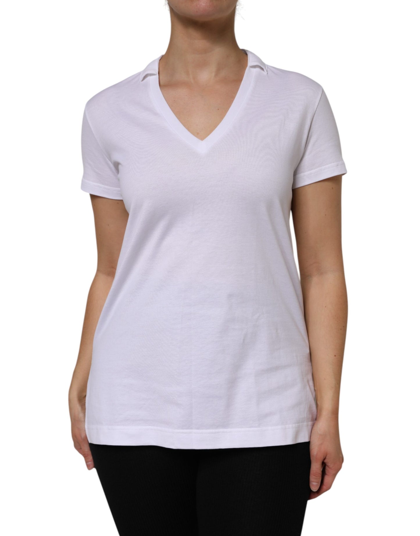 White Cotton Short Sleeve V-Neck Top T-shirt