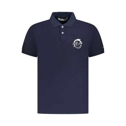 Blue Cotton Men Polo Shirt